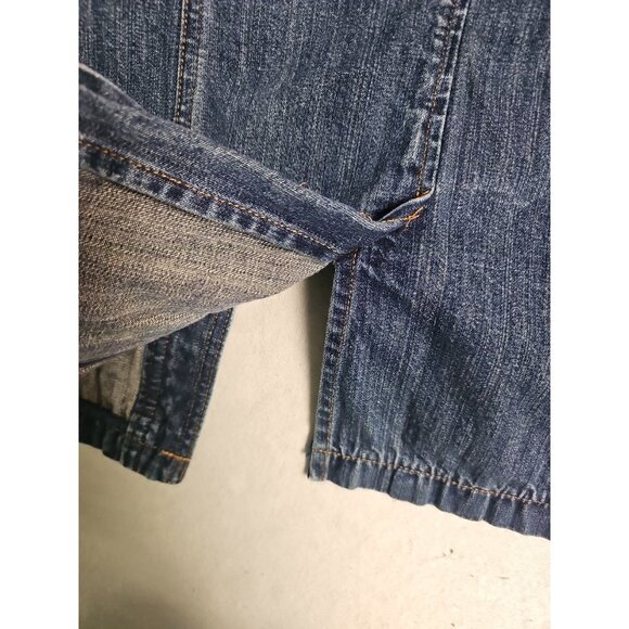 Old Navy Womens Denim Jean Jacket Size L Snap Painted Pockets & Back Art To Wear - Picture 7 of 8